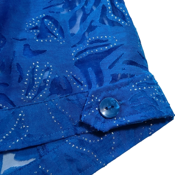 Linear Women's Blue Sheer Floral Long Sleeve Button Up Blouse Size XL - Picture 5 of 10